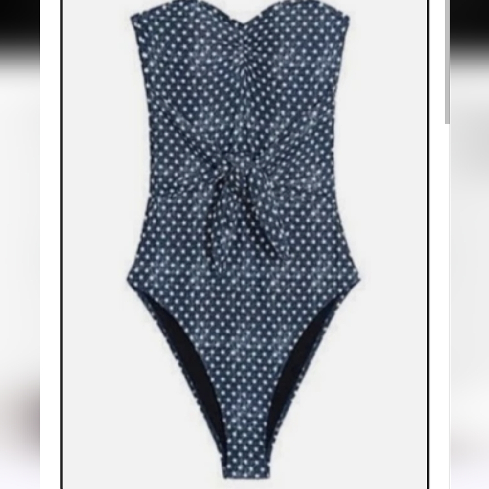 WeWoreWhat Capri Blue Star Strapless Tie Waist Swimsuit